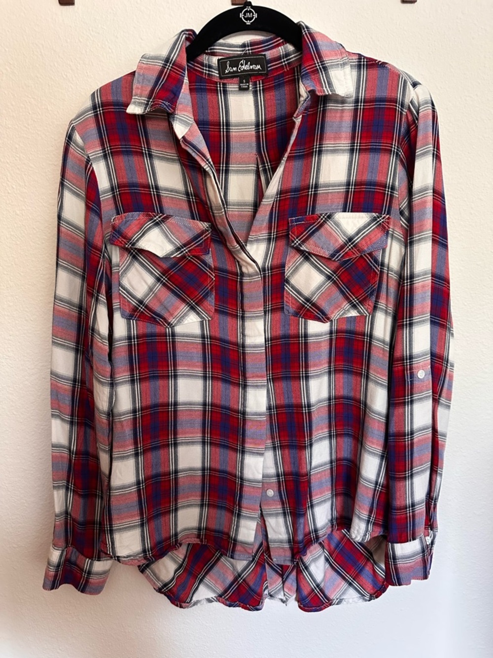 Sam Edelman Red, White & Navy Plaid Shirt - Small
